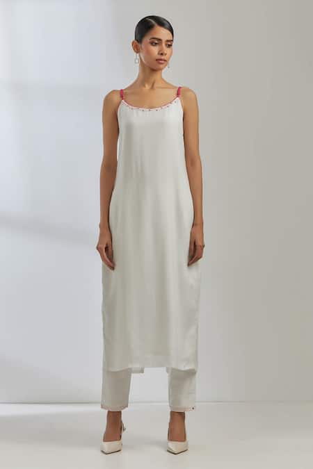 The Indian Cause_White Silk Sequin Open Jacket And Pant Set_Online_at_Aza_Fashions