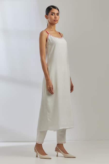 Shop_The Indian Cause_White Silk Sequin Open Jacket And Pant Set_Online_at_Aza_Fashions