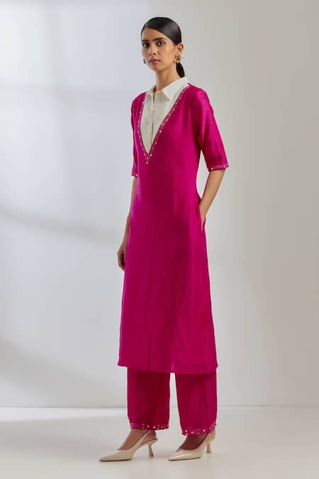 Raw Silk Simple and Comfort Embellished work Kurta Set – Cherrypick