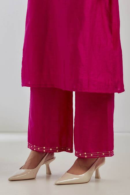 The Indian Cause_Pink Raw Silk Sequin Shirt Collar Kurta And Palazzo Set _at_Aza_Fashions