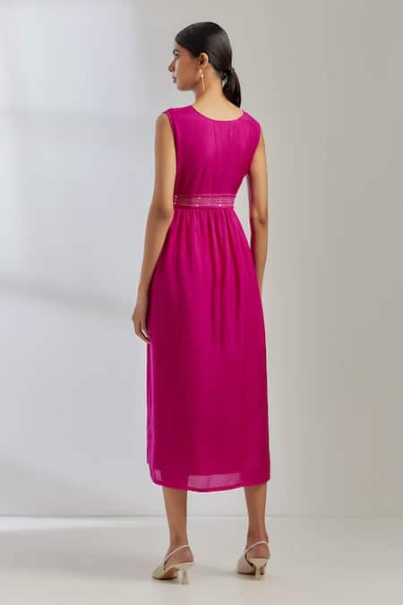 Shop The Indian Cause Pink Silk Sequin Plunge V Neck Sirgus Dress at Aza Fashions Shop_The Indian Cause_Pink Silk Sequin Plunge V Neck Sirgus Dress _at_Aza_Fashions