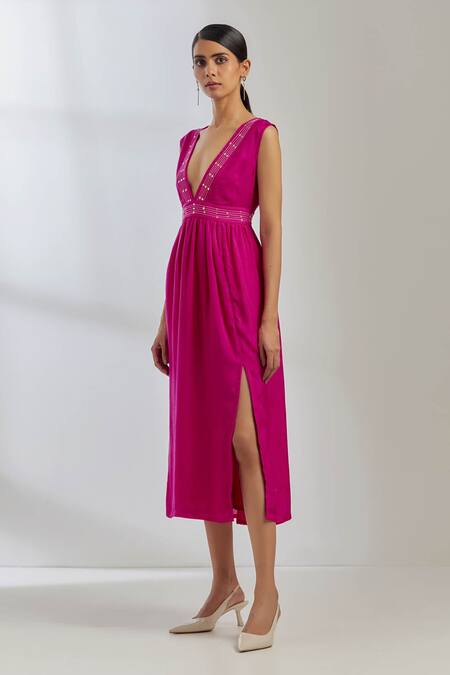 Buy The Indian Cause Pink Silk Sequin Plunge V Neck Sirgus Dress Online at Aza Fashions Buy_The Indian Cause_Pink Silk Sequin Plunge V Neck Sirgus Dress _Online_at_Aza_Fashions