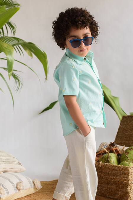 Littleens Blue Cotton Embroidery Shirt Online at Aza Fashions Littleens_Blue Cotton Embroidery Shirt _Online_at_Aza_Fashions