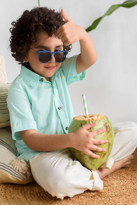 Buy Littleens Blue Cotton Embroidery Shirt Online at Aza Fashions Buy_Littleens_Blue Cotton Embroidery Shirt _Online_at_Aza_Fashions