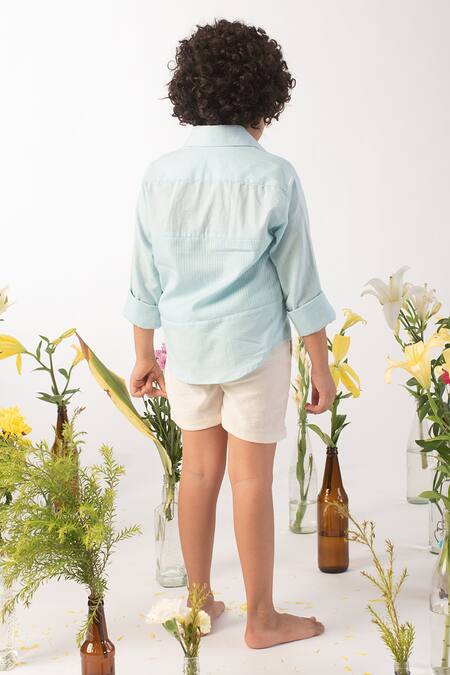 Shop_Littleens_Blue Handloom , Organic Shirt _at_Aza_Fashions
