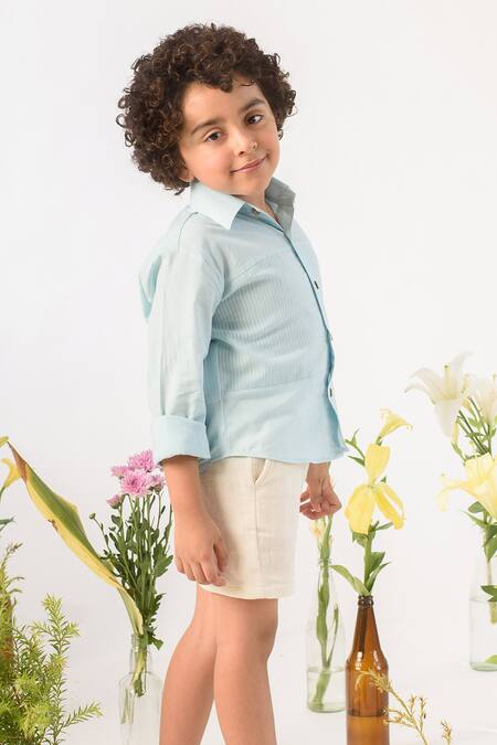 Littleens_Blue Handloom , Organic Shirt _Online_at_Aza_Fashions