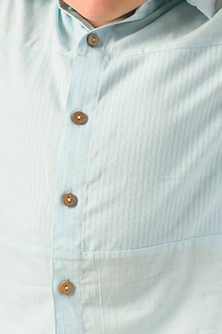 Shop_Littleens_Blue Handloom , Organic Shirt _Online_at_Aza_Fashions