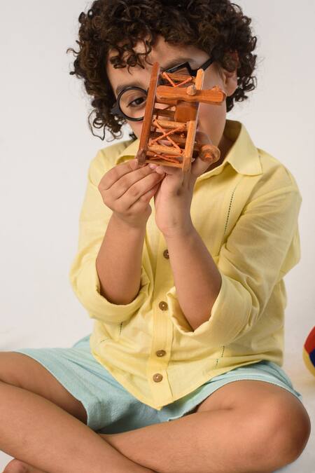 Littleens Yellow Cotton Organic Shirt Online at Aza Fashions Littleens_Yellow Cotton Organic Shirt _Online_at_Aza_Fashions