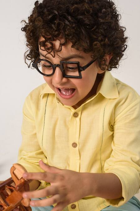 Buy Littleens Yellow Cotton Organic Shirt Online at Aza Fashions Buy_Littleens_Yellow Cotton Organic Shirt _Online_at_Aza_Fashions