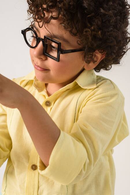 Shop Littleens Yellow Cotton Organic Shirt Online at Aza Fashions Shop_Littleens_Yellow Cotton Organic Shirt _Online_at_Aza_Fashions