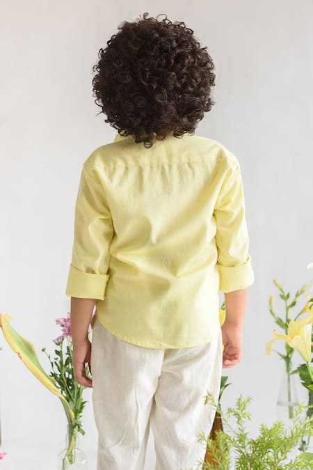 Shop Littleens Yellow Cotton Embroidery Shirt at Aza Fashions Shop_Littleens_Yellow Cotton Embroidery Shirt _at_Aza_Fashions