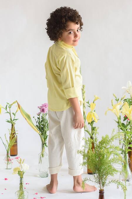 Littleens Yellow Cotton Embroidery Shirt Online at Aza Fashions Littleens_Yellow Cotton Embroidery Shirt _Online_at_Aza_Fashions