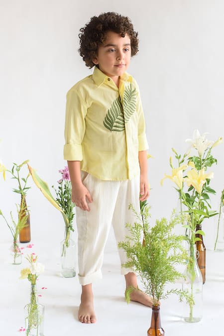Buy Littleens Yellow Cotton Embroidery Shirt Online at Aza Fashions Buy_Littleens_Yellow Cotton Embroidery Shirt _Online_at_Aza_Fashions