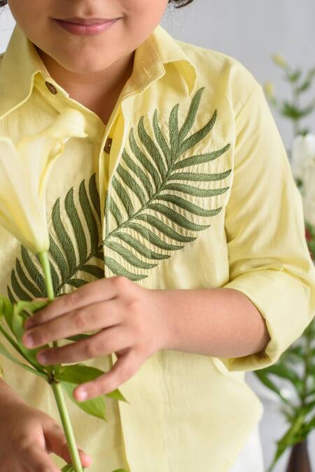 Littleens Yellow Cotton Embroidery Shirt at Aza Fashions Littleens_Yellow Cotton Embroidery Shirt _at_Aza_Fashions