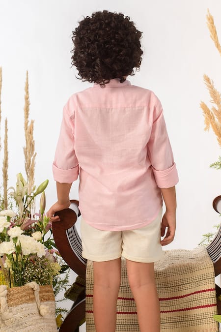 Shop Littleens Pink Cotton Pintuck Shirt at Aza Fashions Shop_Littleens_Pink Cotton Pintuck Shirt _at_Aza_Fashions