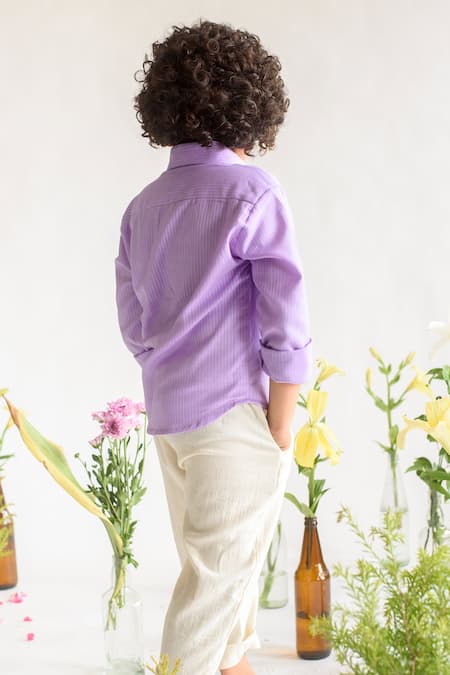 Shop Littleens Purple Handloom Cotton Organic Shirt at Aza Fashions Shop_Littleens_Purple Handloom Cotton Organic Shirt _at_Aza_Fashions
