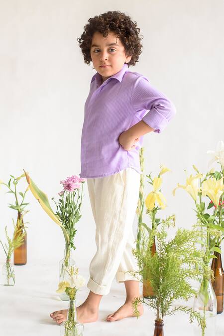 Littleens Purple Handloom Cotton Organic Shirt Online at Aza Fashions Littleens_Purple Handloom Cotton Organic Shirt _Online_at_Aza_Fashions