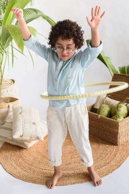 Littleens Blue Cotton Organic Shirt Online at Aza Fashions Littleens_Blue Cotton Organic Shirt _Online_at_Aza_Fashions