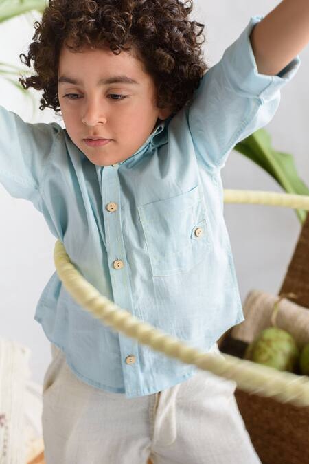 Shop Littleens Blue Cotton Organic Shirt Online at Aza Fashions Shop_Littleens_Blue Cotton Organic Shirt _Online_at_Aza_Fashions
