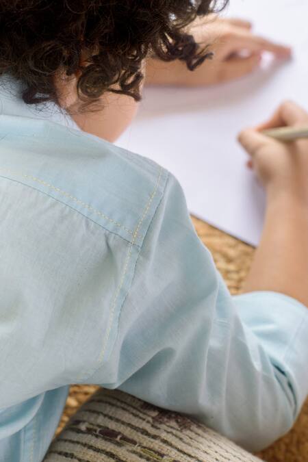 Littleens Blue Cotton Organic Shirt at Aza Fashions Littleens_Blue Cotton Organic Shirt _at_Aza_Fashions