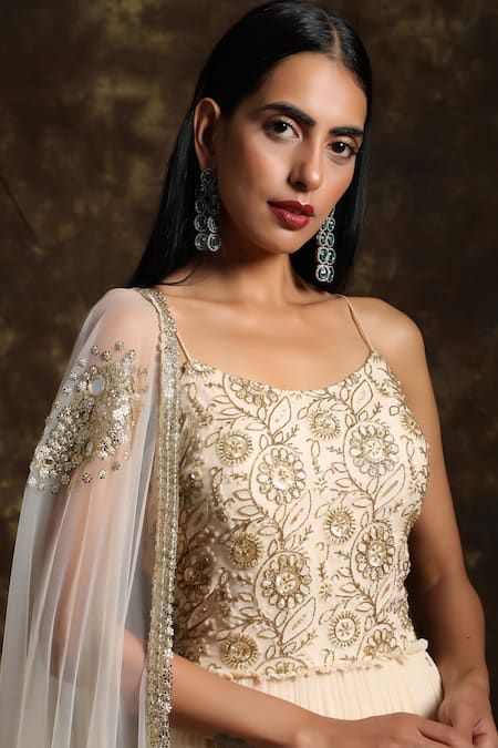 Buy_Niamh By Kriti_White Net, Georgette Mirror Work, Floral Embroidered Anarkali With Dupatta _Online_at_Aza_Fashions