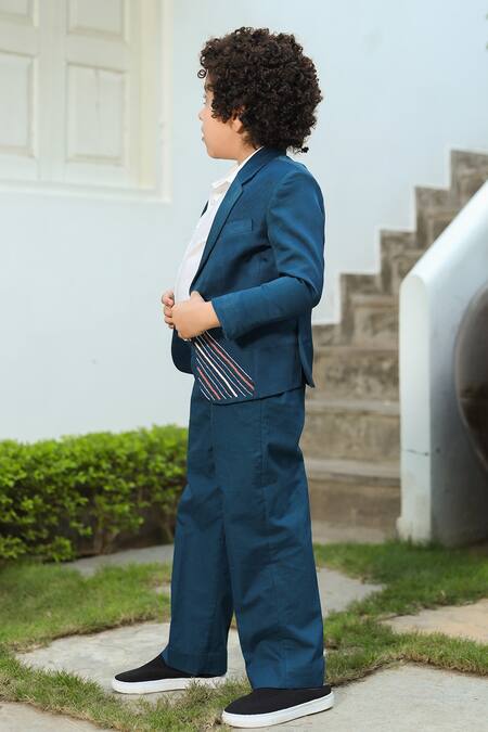 Buy_Littleens_Blue Satin Sequins Taabir Blazer And Trouser Set _Online_at_Aza_Fashions