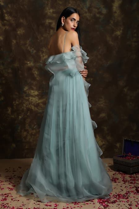 Niamh By Kriti Ruffle Cape Lehenga Set  