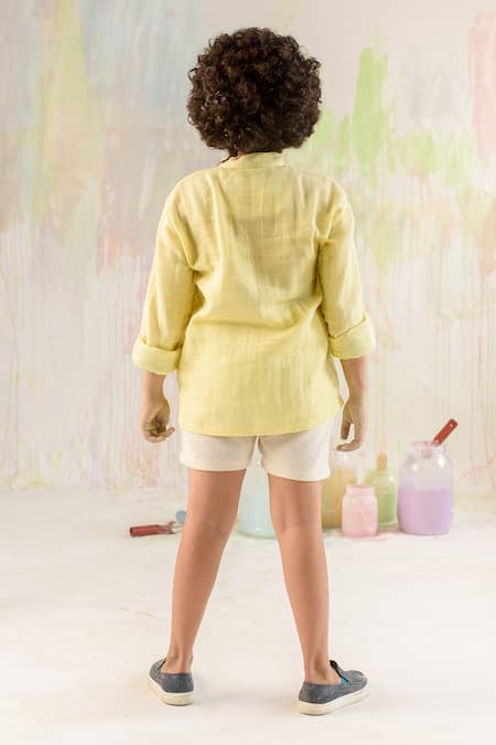 Shop Littleens Yellow Cotton Organic Shirt at Aza Fashions Shop_Littleens_Yellow Cotton Organic Shirt _at_Aza_Fashions