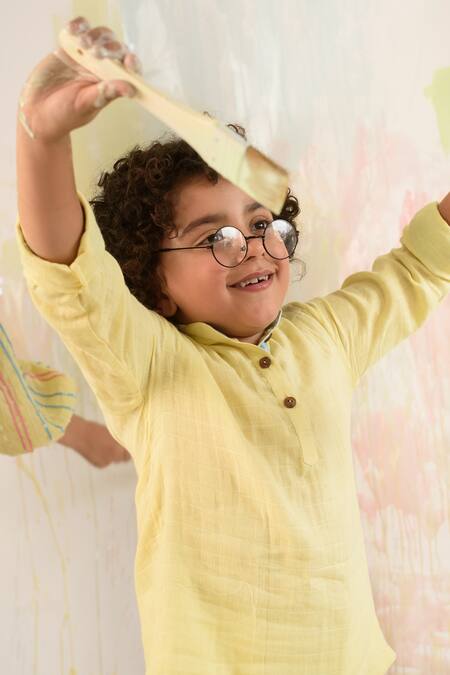 Littleens Yellow Cotton Organic Shirt Online at Aza Fashions Littleens_Yellow Cotton Organic Shirt _Online_at_Aza_Fashions