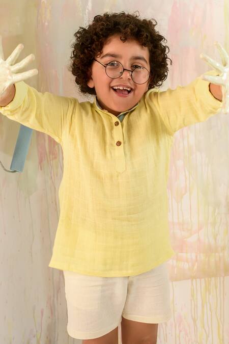 Shop Littleens Yellow Cotton Organic Shirt Online at Aza Fashions Shop_Littleens_Yellow Cotton Organic Shirt _Online_at_Aza_Fashions