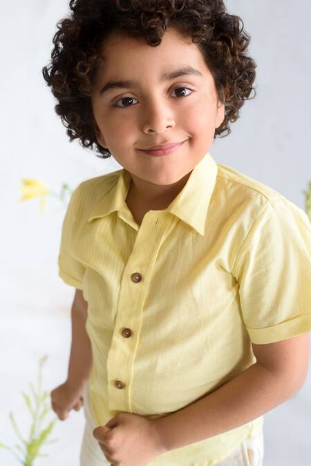 Littleens Yellow Handloom , Organic Shirt Online at Aza Fashions Littleens_Yellow Handloom , Organic Shirt _Online_at_Aza_Fashions