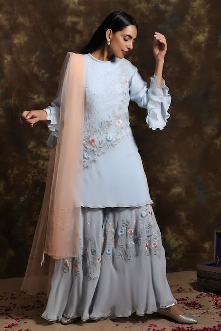 Niamh By Kriti Floral Embroidered Kurta Palazzo Set 