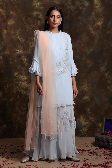 Niamh By Kriti Floral Embroidered Kurta Palazzo Set 