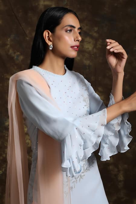 Buy Niamh By Kriti Blue Net, Georgette Cutdana Work, Mirror Floral Embroidered Kurta Palazzo Set Online at Aza Fashions Buy_Niamh By Kriti_Blue Net, Georgette Cutdana Work, Mirror Floral Embroidered Kurta Palazzo Set _Online_at_Aza_Fashions