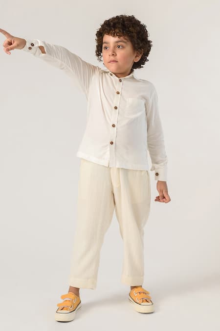 Shop Littleens Blue Cotton Casual Shirt at Aza Fashions Shop_Littleens_Blue Cotton Casual Shirt _at_Aza_Fashions