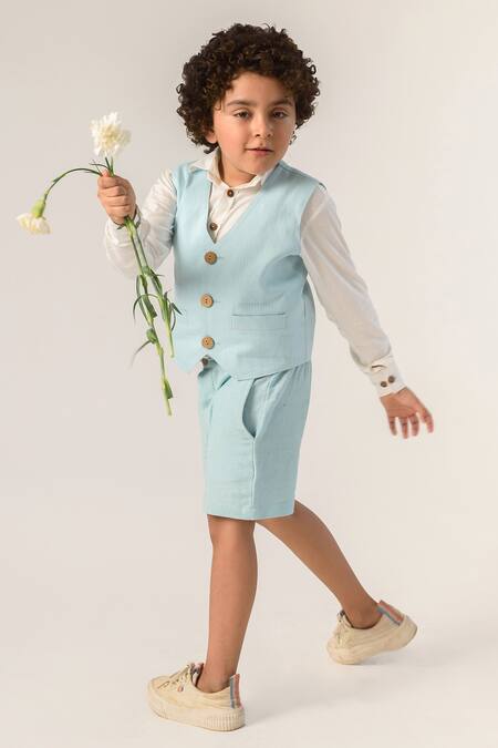 Littleens Blue Cotton Organic Shorts Online at Aza Fashions Littleens_Blue Cotton Organic Shorts _Online_at_Aza_Fashions