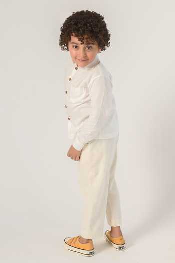 Littleens White Cotton Organic Pant Online at Aza Fashions Littleens_White Cotton Organic Pant _Online_at_Aza_Fashions