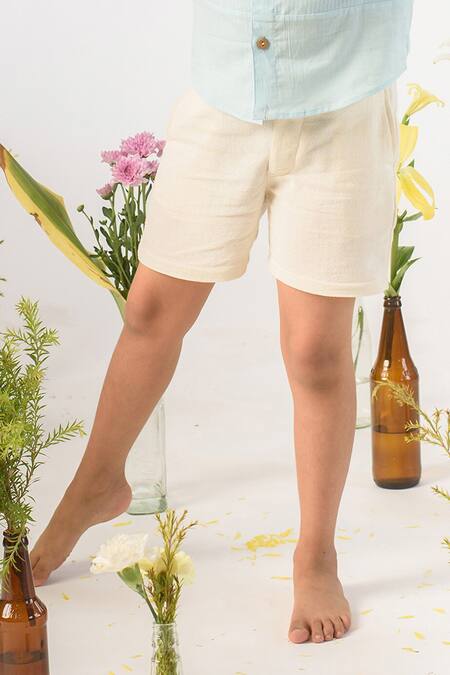 Littleens White Cotton Organic Shorts Online at Aza Fashions Littleens_White Cotton Organic Shorts _Online_at_Aza_Fashions