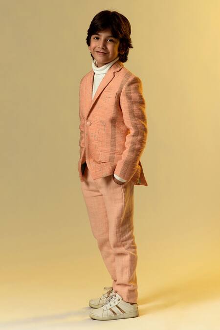 Littleens_Peach Tissue Notch Lapel Blazer _Online_at_Aza_Fashions