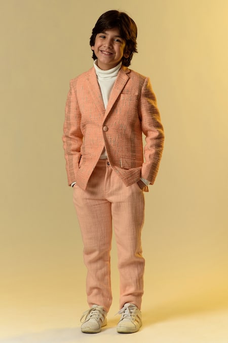 Buy_Littleens_Peach Tissue Notch Lapel Blazer _Online_at_Aza_Fashions