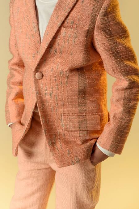 Littleens_Peach Tissue Notch Lapel Blazer _at_Aza_Fashions