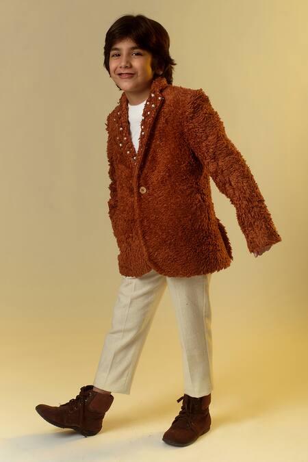 Littleens Brown Organza Pearls Embellished Lapel Blazer Online at Aza Fashions Littleens_Brown Organza Pearls Embellished Lapel Blazer _Online_at_Aza_Fashions