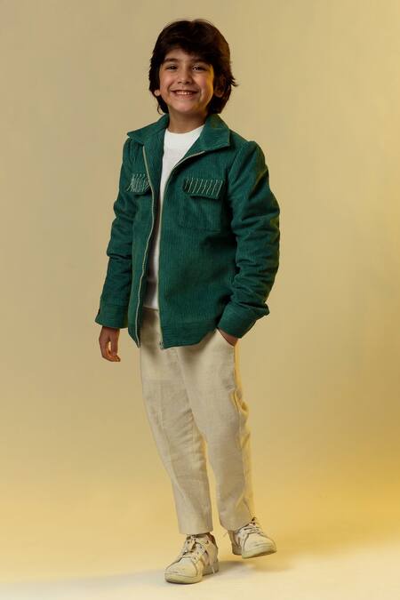 LITTLEENS Green Organic Corduroy Embellished Jacket  