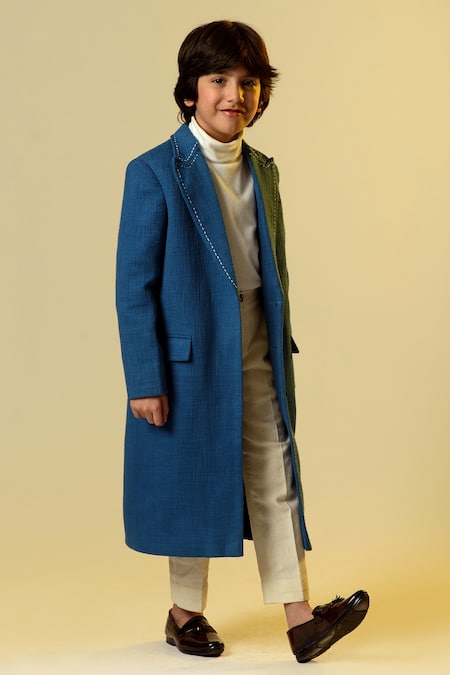 Littleens_Blue Tissue Lapel Coat _Online_at_Aza_Fashions