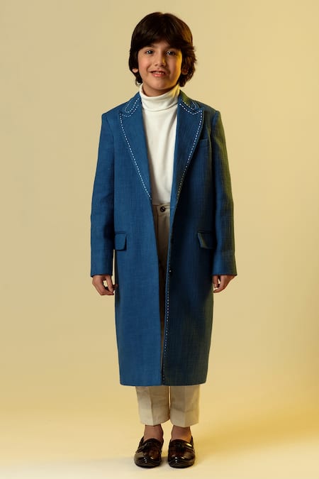 Buy_Littleens_Blue Tissue Lapel Coat _Online_at_Aza_Fashions