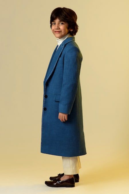 Shop_Littleens_Blue Tissue Lapel Coat _Online_at_Aza_Fashions