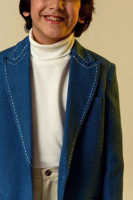 Littleens_Blue Tissue Lapel Coat _at_Aza_Fashions