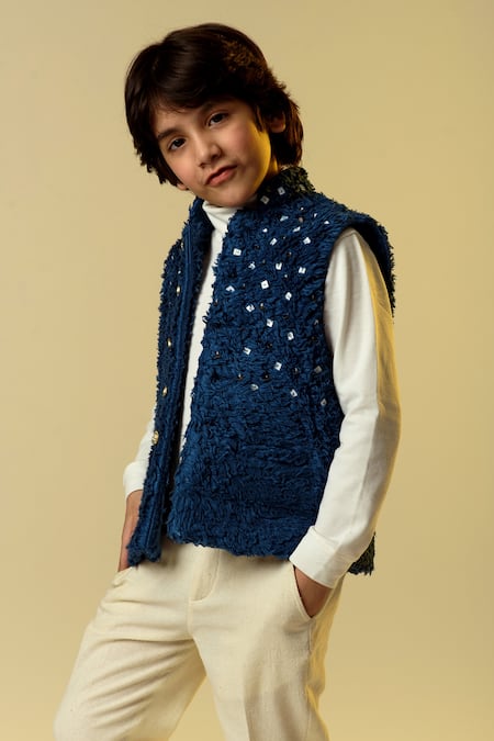 Shop_Littleens_Green Organza Sequins Embellished Waistcoat _Online_at_Aza_Fashions