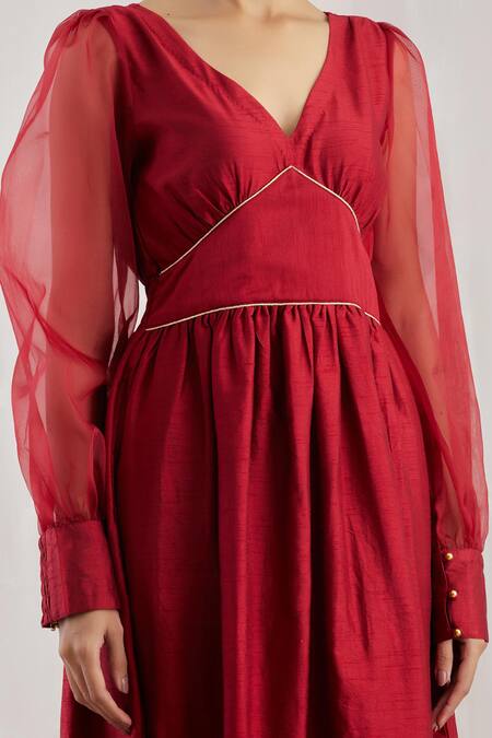 Shop The Indian Cause Red Flared Midi Dress Online at Aza Fashions Shop_The Indian Cause_Red Flared Midi Dress_Online_at_Aza_Fashions
