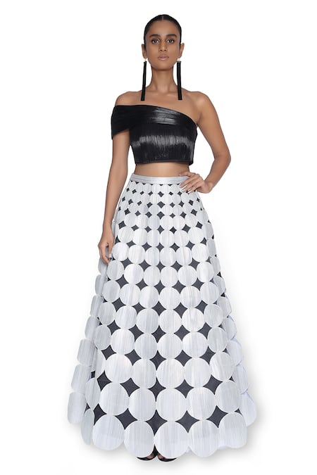 Rimzim Dadu Black Metallic Cord Top And Skirt Set